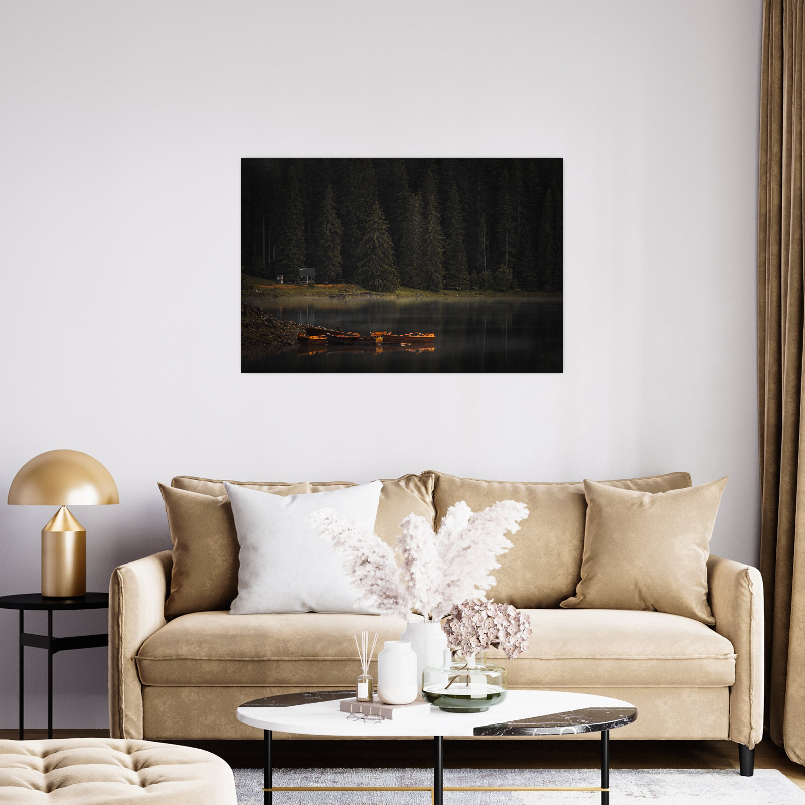 Umetnička slika ​Zlatni čamac u šumi na platnu - NS Canvas Shop