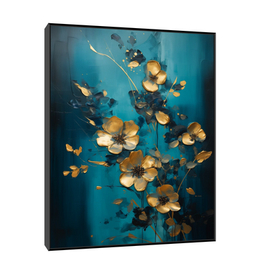 Umetnička slika ​Zlatni cvetovi na platnu - NS Canvas Shop