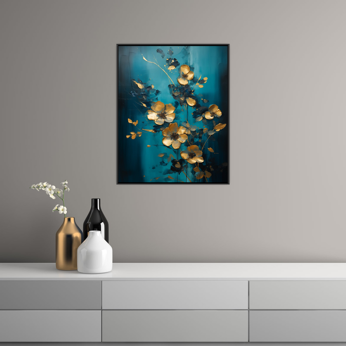 Umetnička slika ​Zlatni cvetovi na platnu - NS Canvas Shop