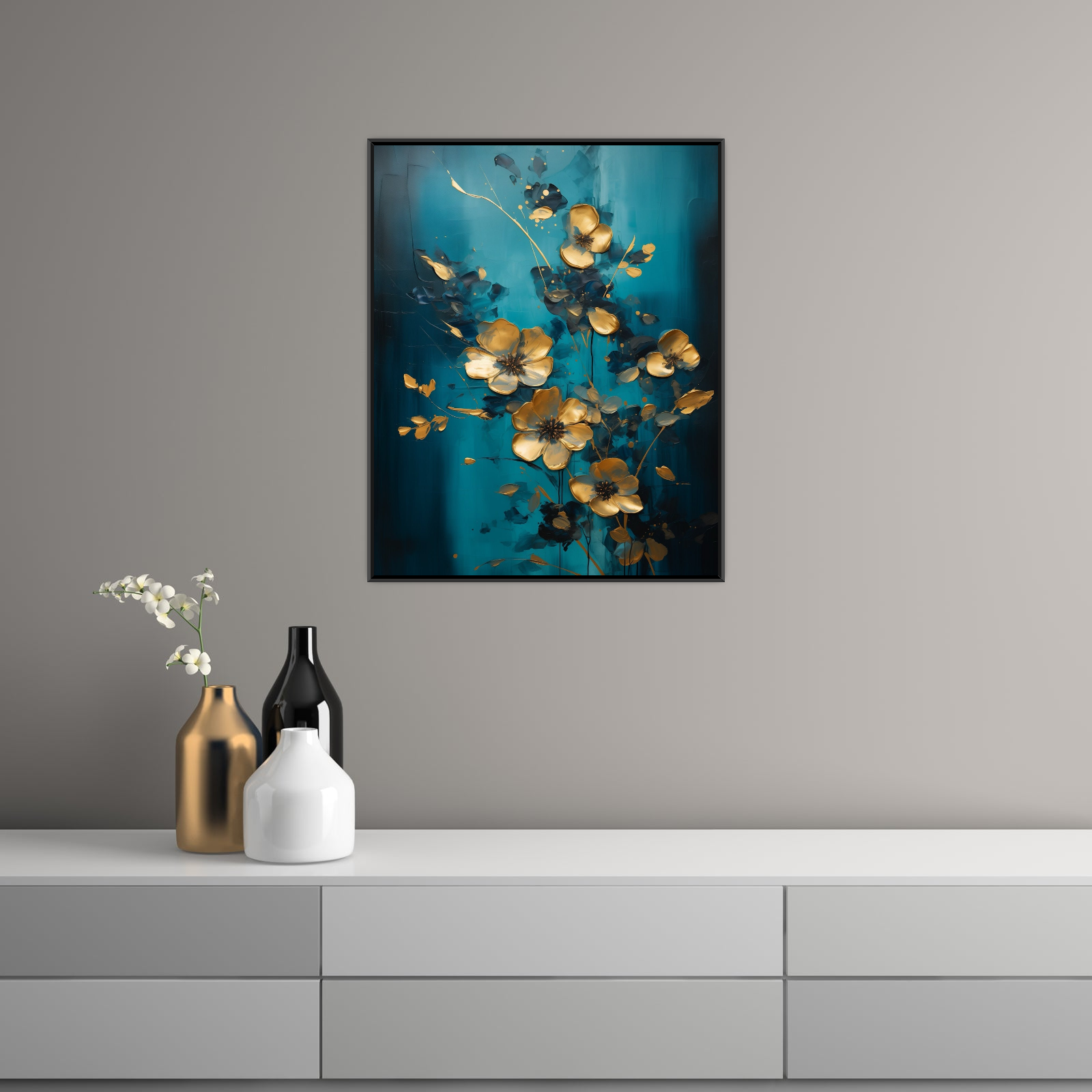 Umetnička slika ​Zlatni cvetovi na platnu - NS Canvas Shop