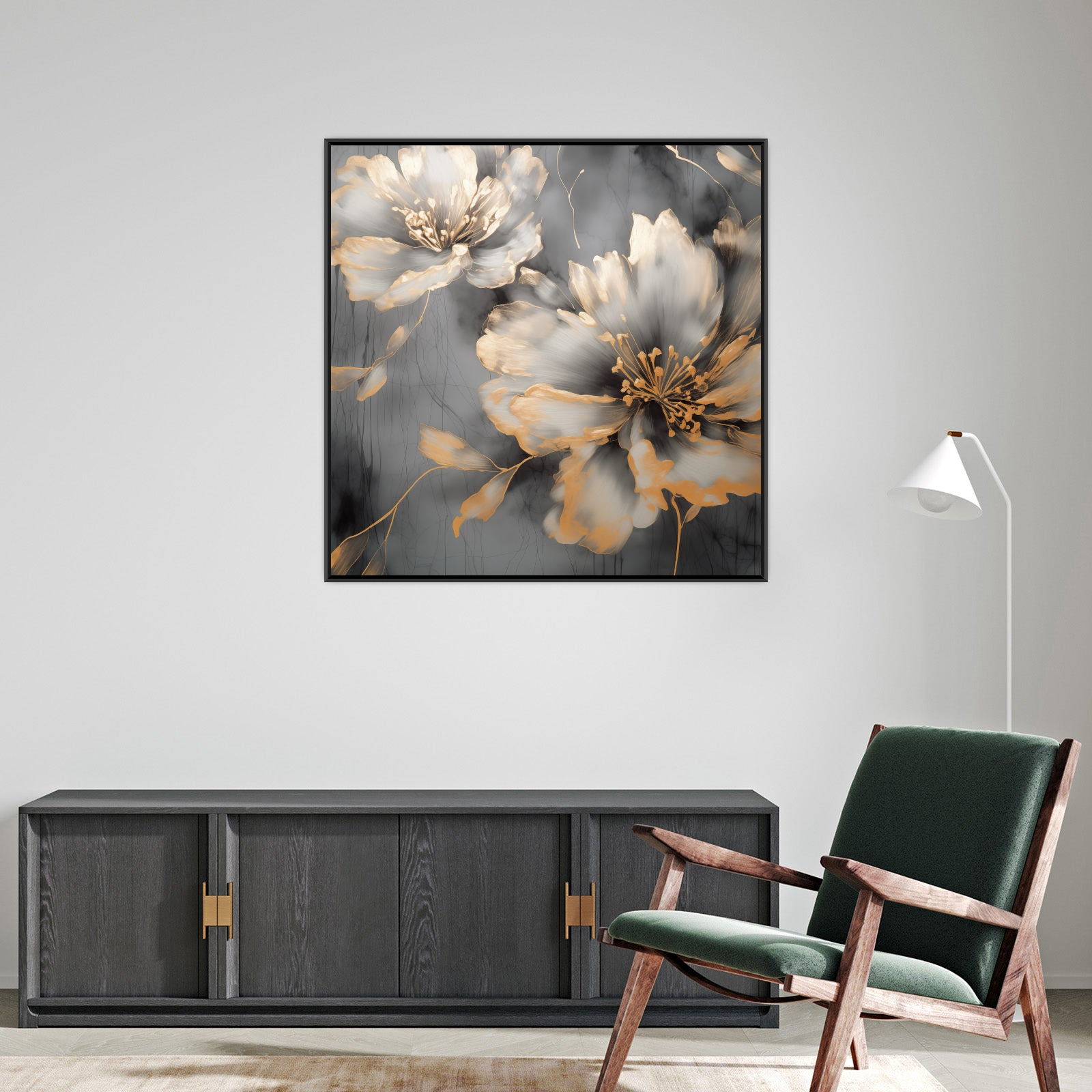 Umetnička slika ​Zlatni cvetovi na platnu - NS Canvas Shop
