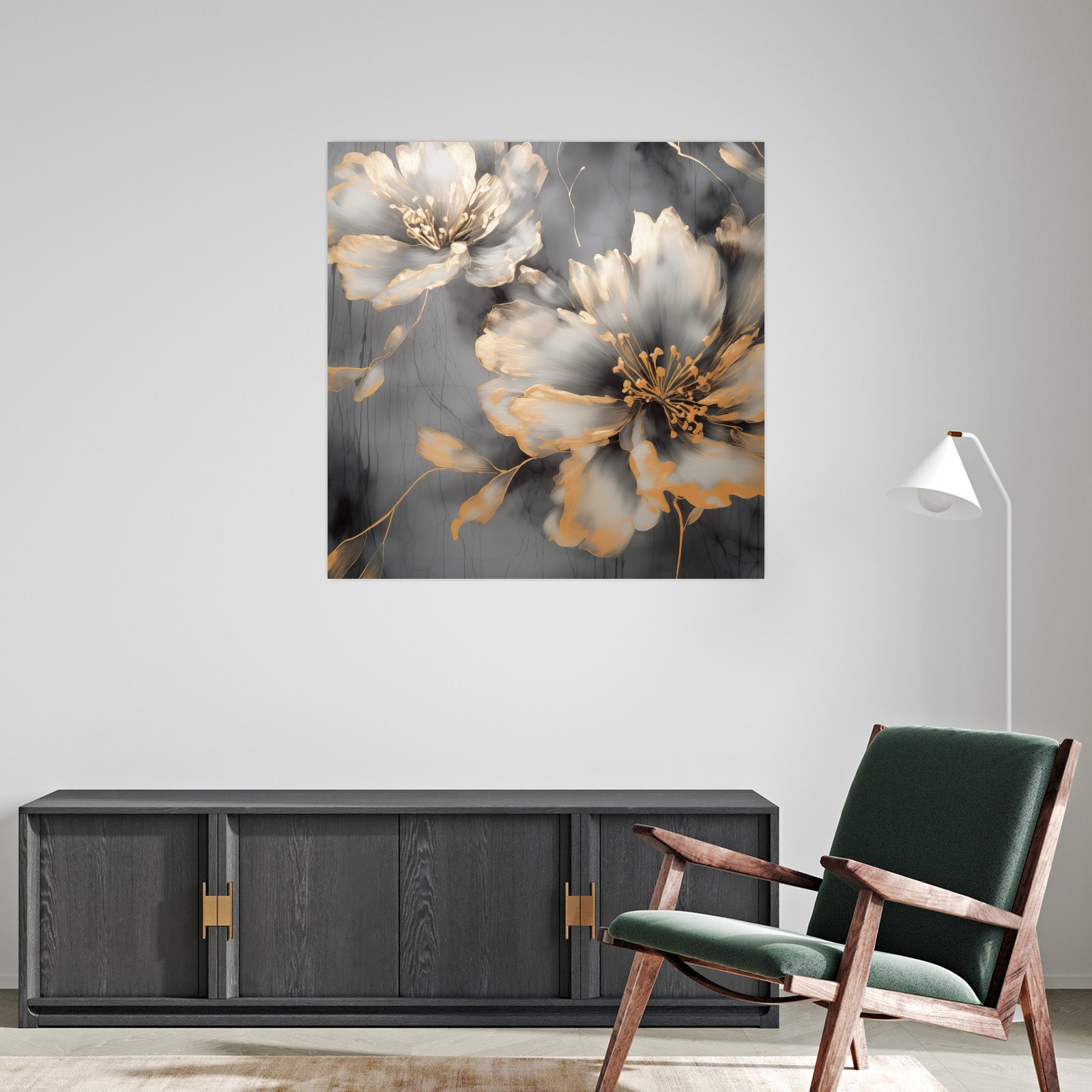 Umetnička slika ​Zlatni cvetovi na platnu - NS Canvas Shop