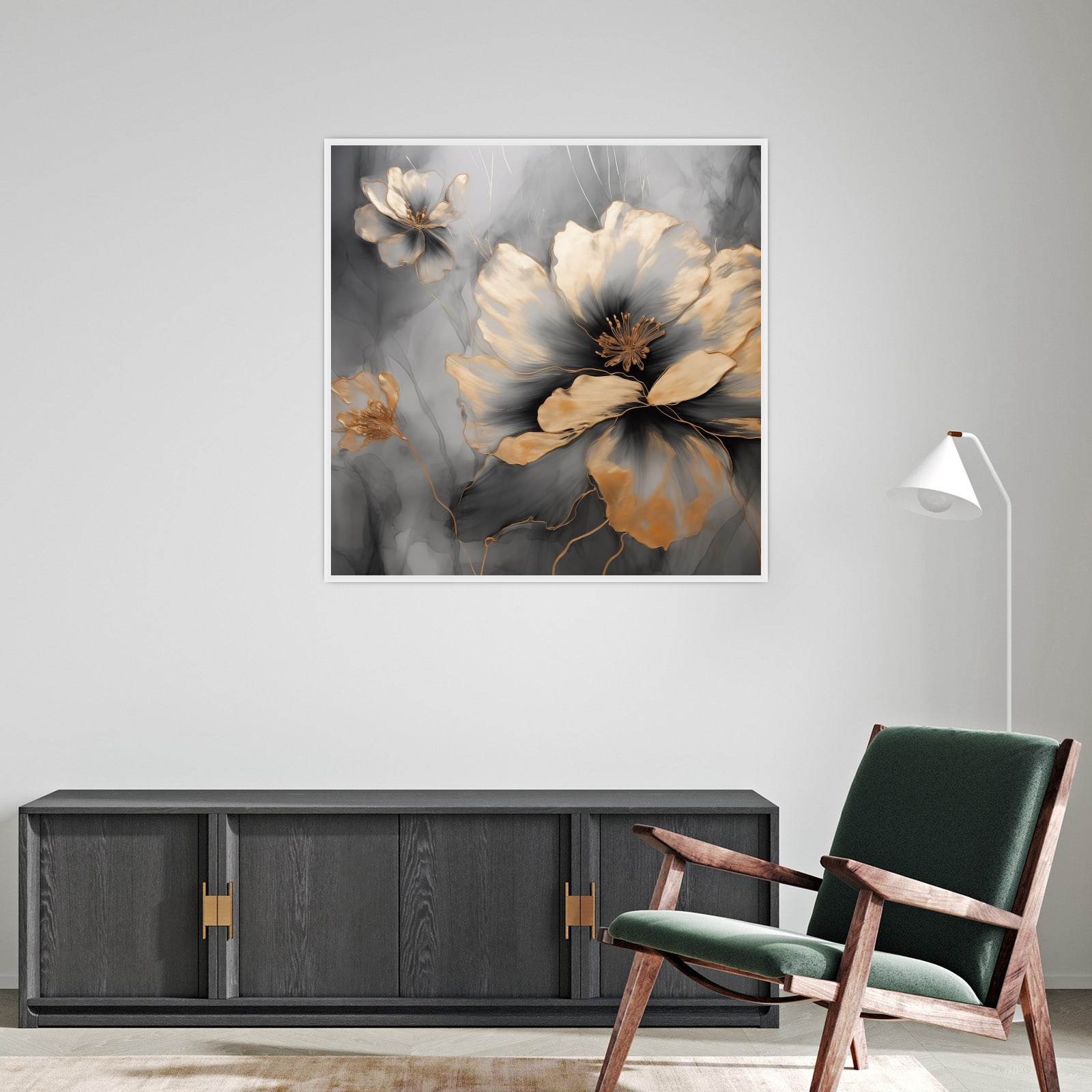 Umetnička slika ​Zlatni cvetovi II na platnu - NS Canvas Shop