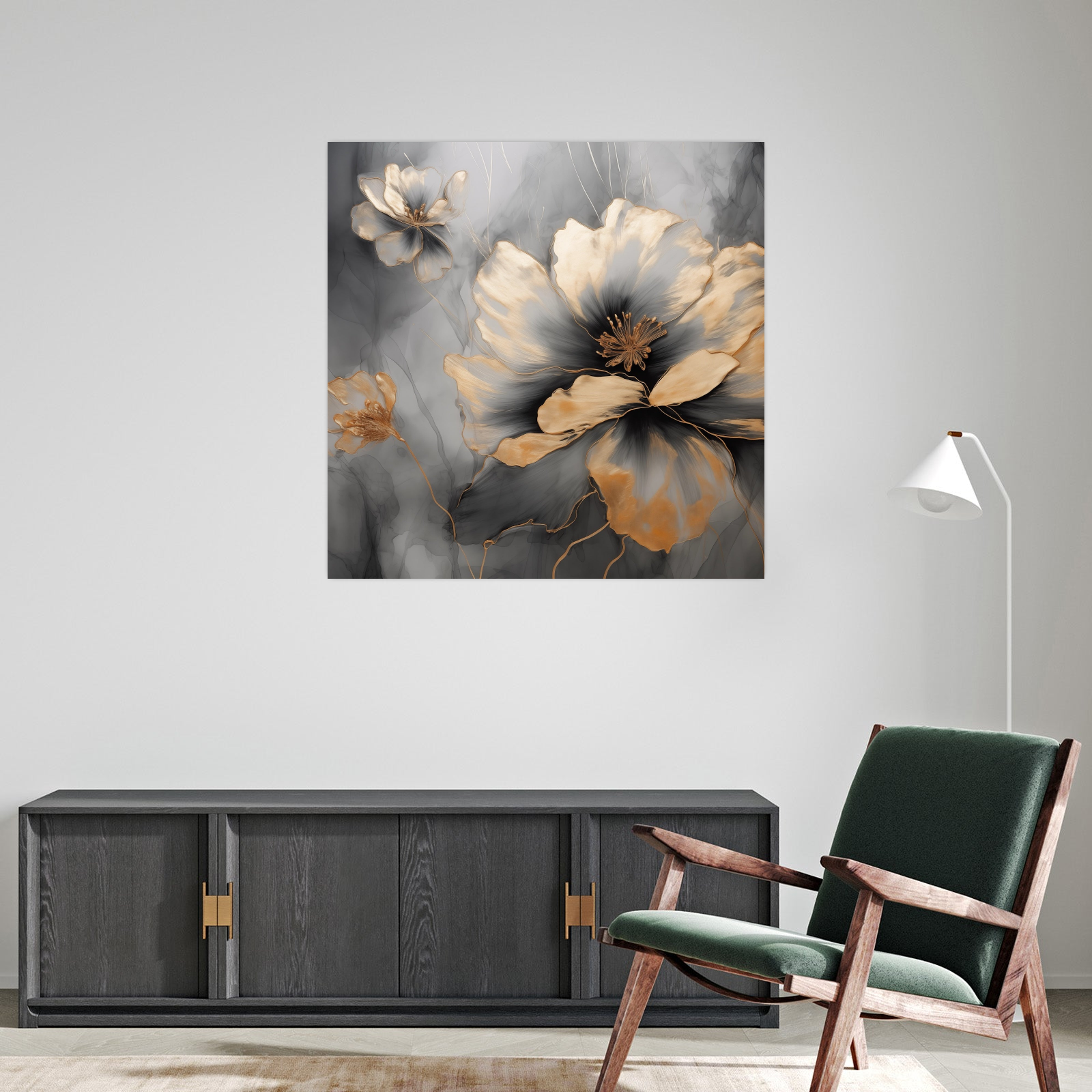 Umetnička slika ​Zlatni cvetovi II na platnu - NS Canvas Shop